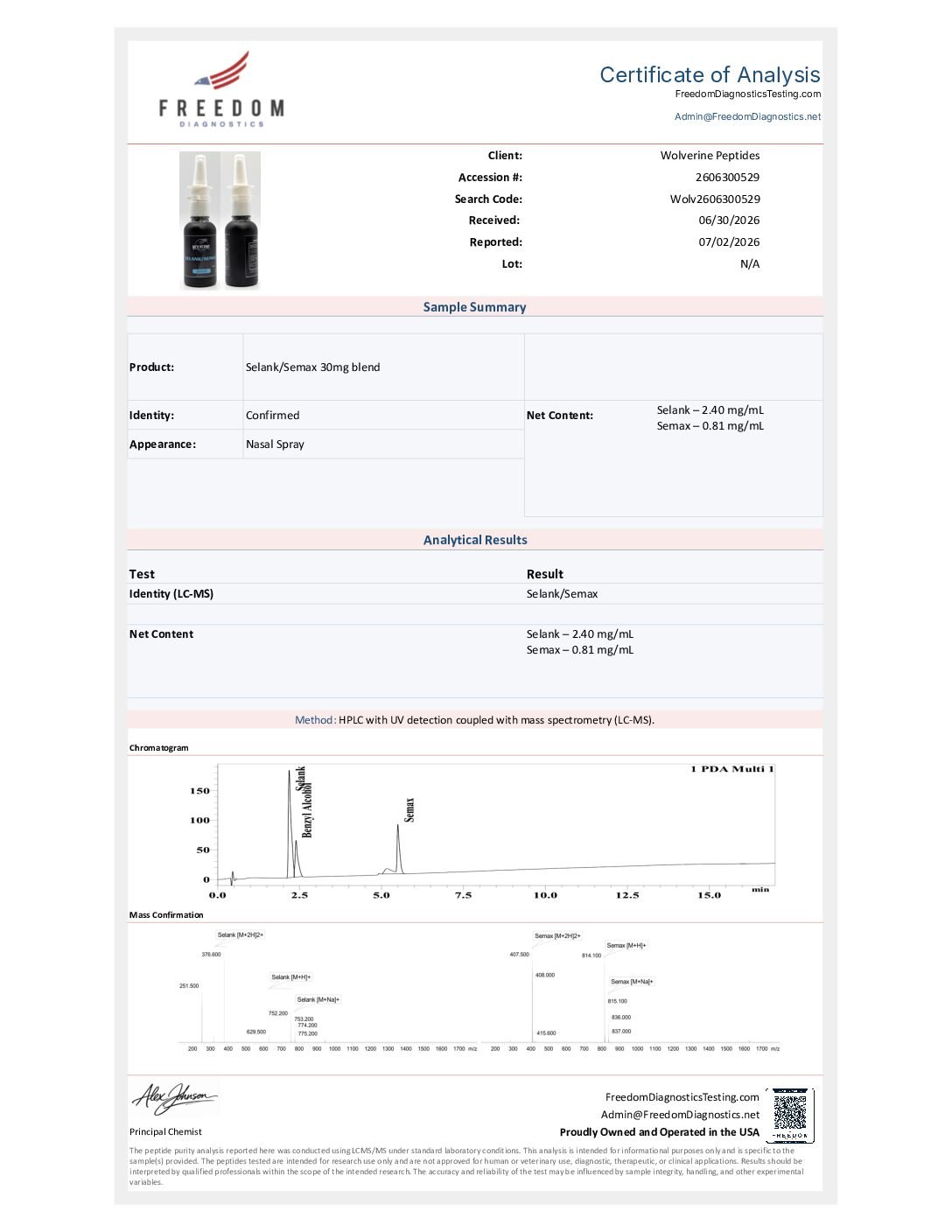 Selank / Semax Nasal Spray (1mg/mL Each) – 30mL